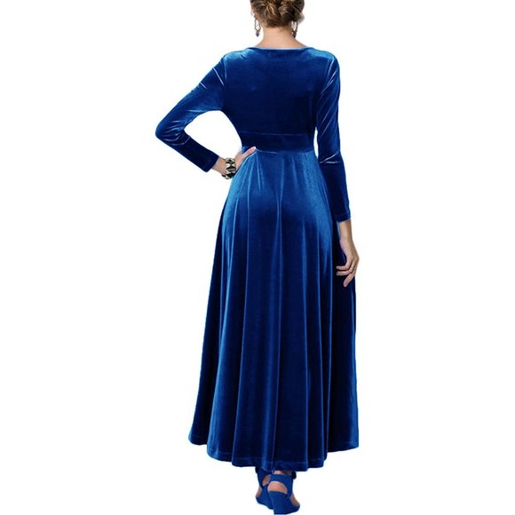 Urban Coco Blue Velour Long Sleeve V-Neck Maxi Evening Gown, XXL, NWOT - Picture 3 of 11